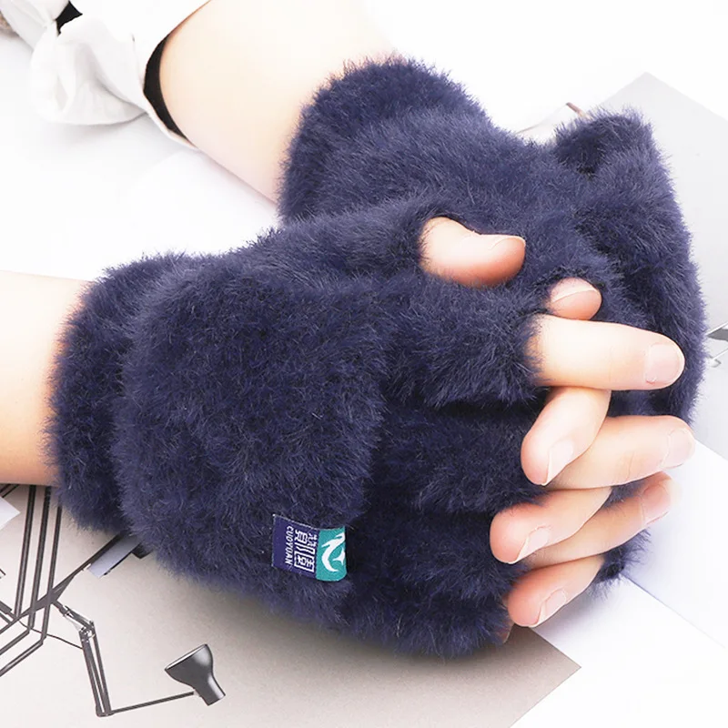 Top Trends: Plush Gloves Female Winter Warm Student Fingerless Flip Women Outdoor Gloves Thickened Phone Games Mitten Soft Shoppable Styles