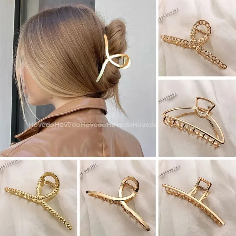 Top Trends: Fashion Gold Silver Hollow Geometric Hair Clips Metal Hair Claw Cross Hairclip Headband Hairpin Hair Crab Women Hair Accessories Shoppable Styles