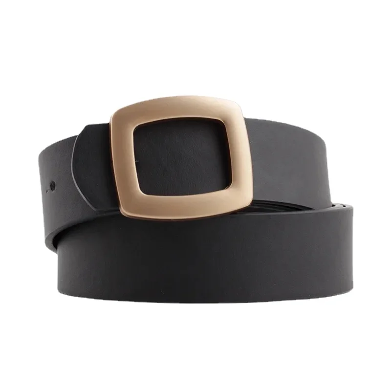 Top Trends: 2024 Wide Leather Waist Strap Belt Women Black White Pink High Quality Gold Square Pin Metal Buckle Belts Female Belts For Jeans Shoppable Styles