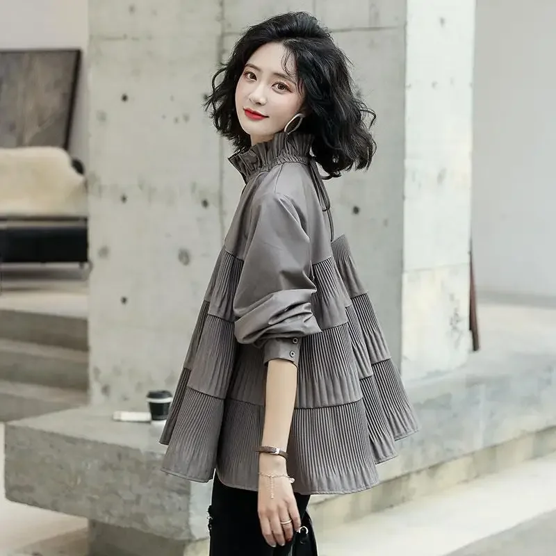 Top Trends: Women Blouse 2022 New Fashion Korean Summer Autumn Spring Casual Solid Puff Sleeve Acetate Folds Chiffon Full Casual Shirts Shoppable Styles