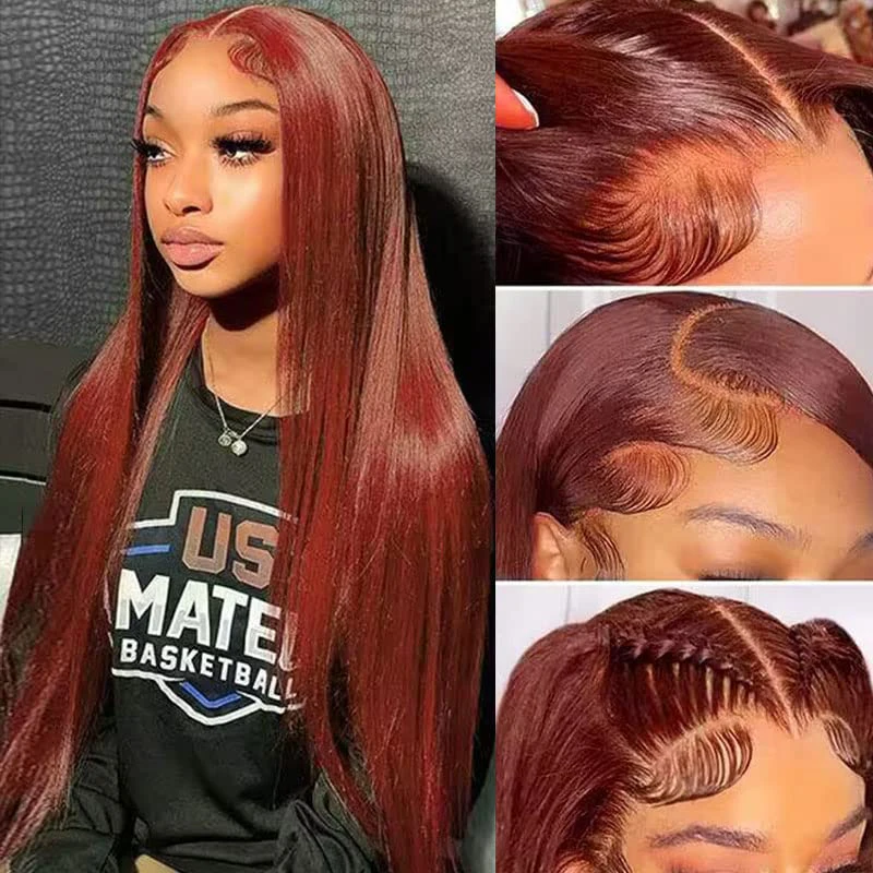 Top Trends: 99J Straight Bundles With Closure Reddish Brown Straight Human Hair Bundles With 4x4 Closure Free Part Orange Straight Hair Shoppable Styles - Image 4