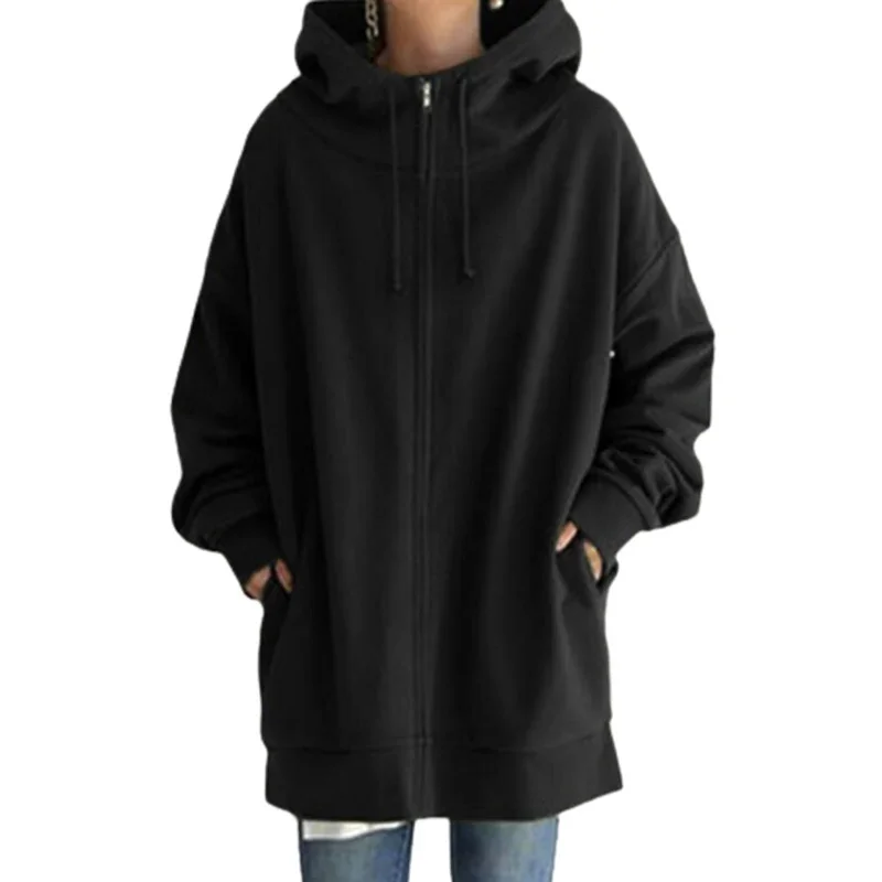 Top Trends: Women Thickened Warm Solid Color Hooded Sweatshirt Double Pockets Zipper Cardigan Hoodie Female Long Outerwear Trend Streetwear Shoppable Styles