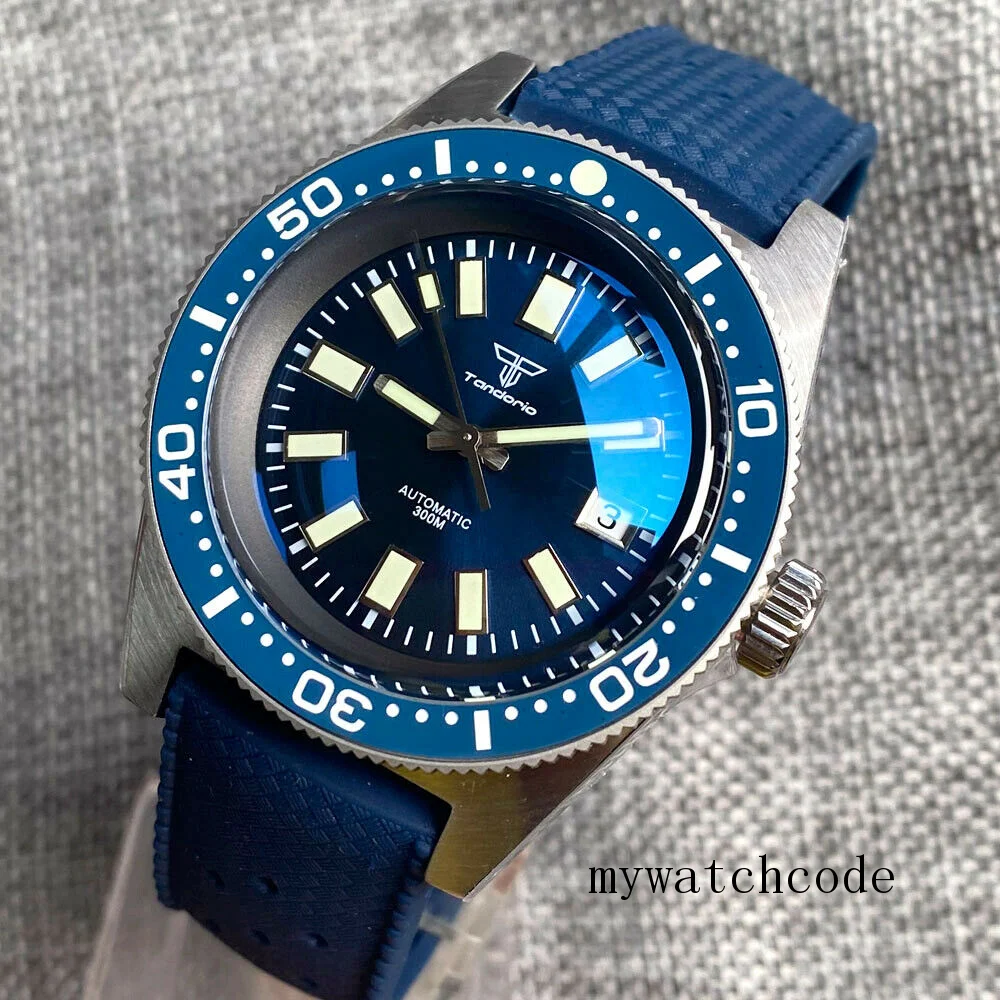 Top Trends: Tandorio 41mm 62MAS Blue Dial PT5000 NH35A Automatic 300M Diving Men&#039;s Watch AR Domed Sapphire Crystal Ceramic Bezel Green Lume Shoppable Styles