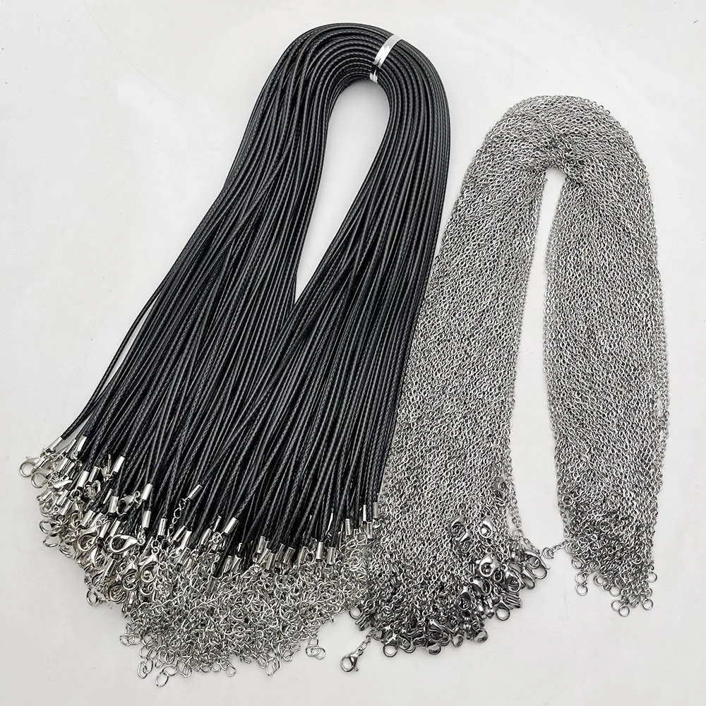 Top Trends: Fashion 1.5MM 2.0MM 45cm 60cm 70cm Stainless Steel Or Black Wax Rope Lobster Clasp Necklace Lanyard Jewelry Pendant Cords 100pc Shoppable Styles