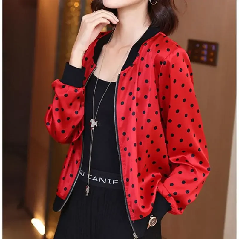 Top Trends: Oversized Chiffon Polka Dot Long Sleeve Jacket Women Summer Thin Coat Sun Protection Baseball Uniform Korean Fashion Cardigan Shoppable Styles