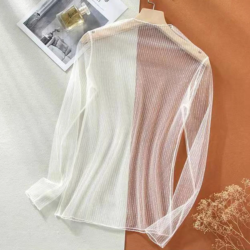 Top Trends: New Women Sexy Mesh T-Shirt Lace Long Sleeve Pullover See Through Tops Perspective Tees Fashion T-Shirts Summer Shirt Tunic Shoppable Styles