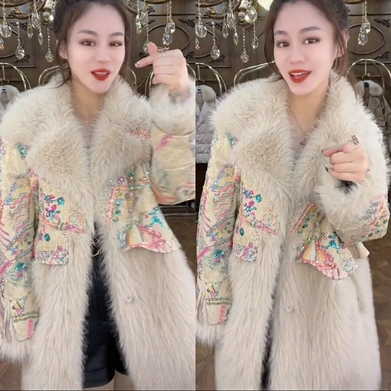 Top Trends: 2023 Winter New Leather Fur Integrated Cotton Jacket Splicing Style Fashion Fox Fur Coat Mink Wool Padded Overcoat Shoppable Styles