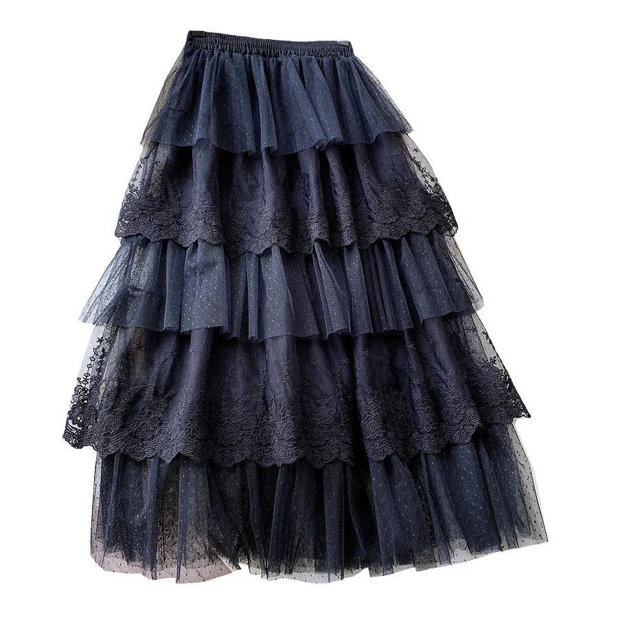 Top Trends: Gentle Lace Cake Skirt Sweet Flower Embroidered Fairy Skirt 2023 New Autumn Polka Dot Korean Fluffy Skirt Shoppable Styles