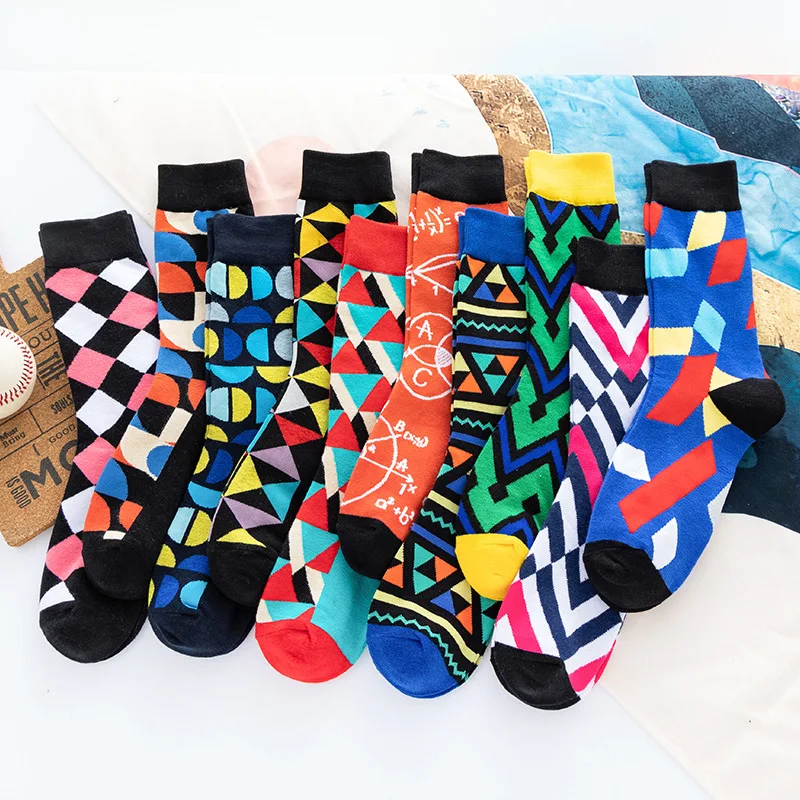 Top Trends: Hundreds Fashion Business Men 100% Cotton Happy Lattice Socks Unisex Boys Combed Hip Hop Street Skateboard Funny High Sox Set Shoppable Styles