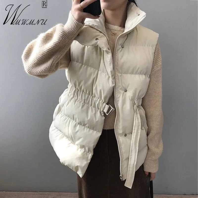 Top Trends: Fashion Slim Belt Winter Vests Stand Collar Duck Down Coat Women Cotton Waistcoat Warm Sleeveless Jacket Autumn Winter Parkas Shoppable Styles