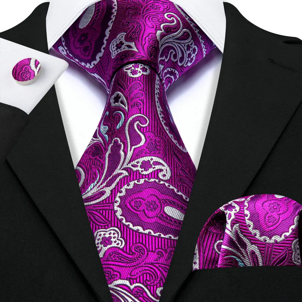 Top Trends: Novelty Purple Men Tie Luxury Designer High Quality Silk Jacquard Handkerchief Cufflinks Set Party Business Gift Barry.Wang 6615 Shoppable Styles