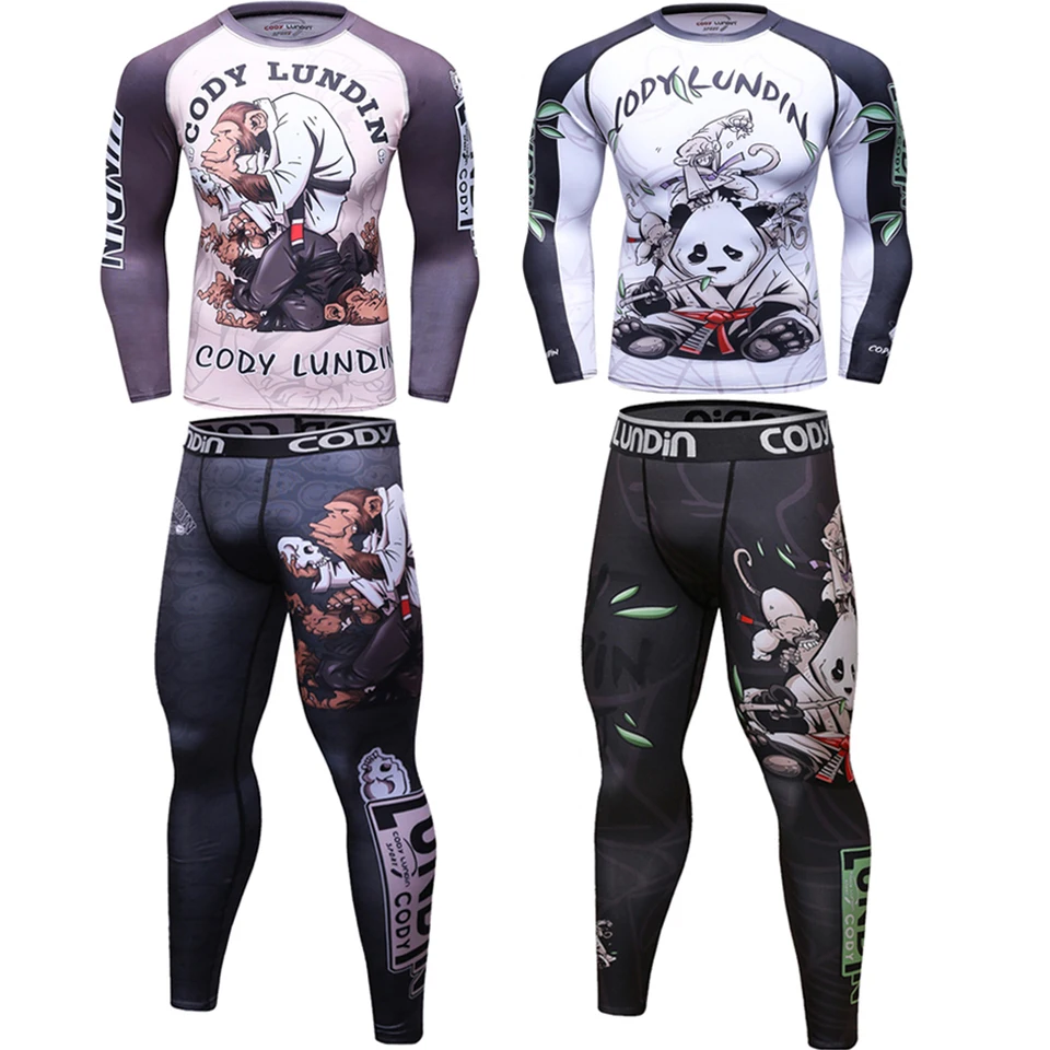 Top Trends: Rash Guard Jiu Jitsu T-shirts+ Pants Sets Rashguard For Men Kickboxing Perspiration Gym Training MMA Boxing Kit Muay Thai T-shirt Shoppable Styles