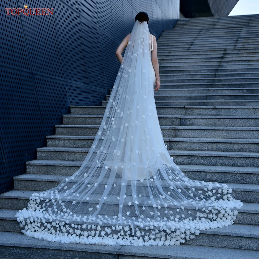 Top Trends: TOPQUEEN V93 Luxurious 3d Flowers Bridal Veils Long Cathedral Style Wedding Veil Long With Comb Extra Long Royal Wedding Veil Shoppable Styles