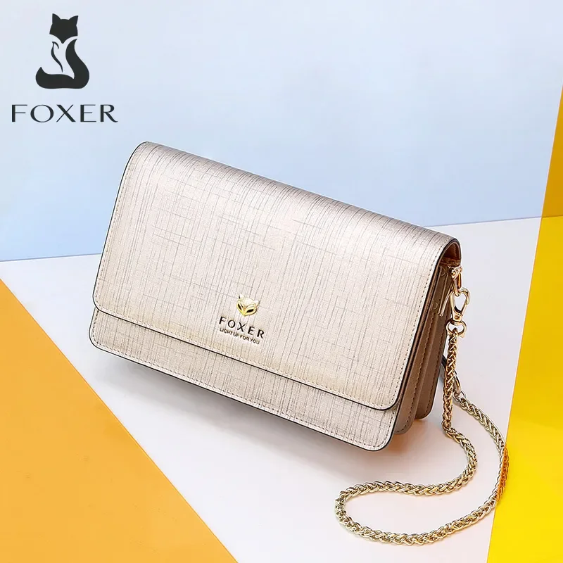 Top Trends: FOXER Brand Fashion Women Bag Split Leather Female Stylish Small Flap Shoulder Bag Lady Chic Messenger Bags &amp; Crossbody Bags Shoppable Styles