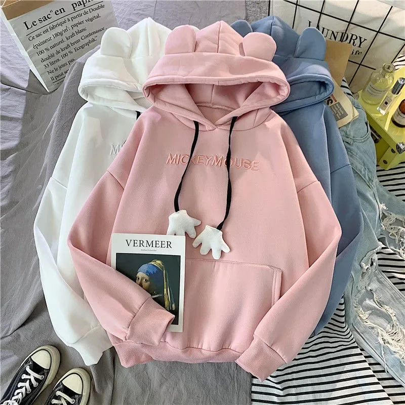 Top Trends: Autumn Winter Sweatshirt Korean Oversized Hoodies Cute Bear Ears Letter Long Sleeve Sweatshirt Fleece Thick Pullover Tops Femmes Shoppable Styles