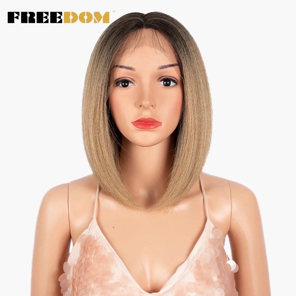 Top Trends: FREEDOM Synthetic Lace Wig Yaki Straight Short Bob Wigs Ombre Brown Red Middle Part Lace Wigs Cosplay Wigs For Black Women Shoppable Styles