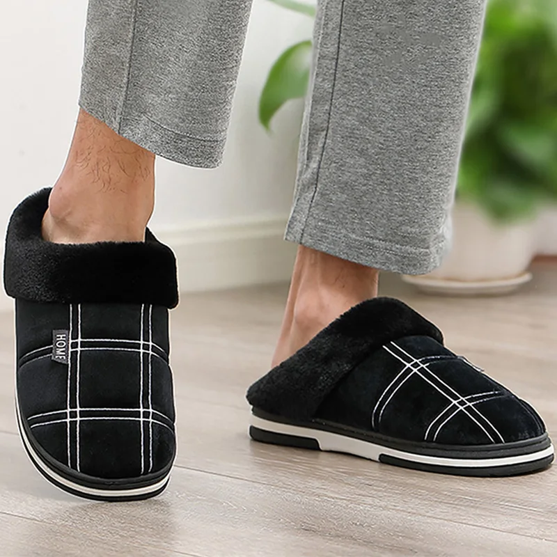 Top Trends: Men's Slippers Home Slippers Size 50 Warm Antiskid Sturdy Sole House Shoes For Men Gingham Velvet Suede Fur Slippers Shoppable Styles