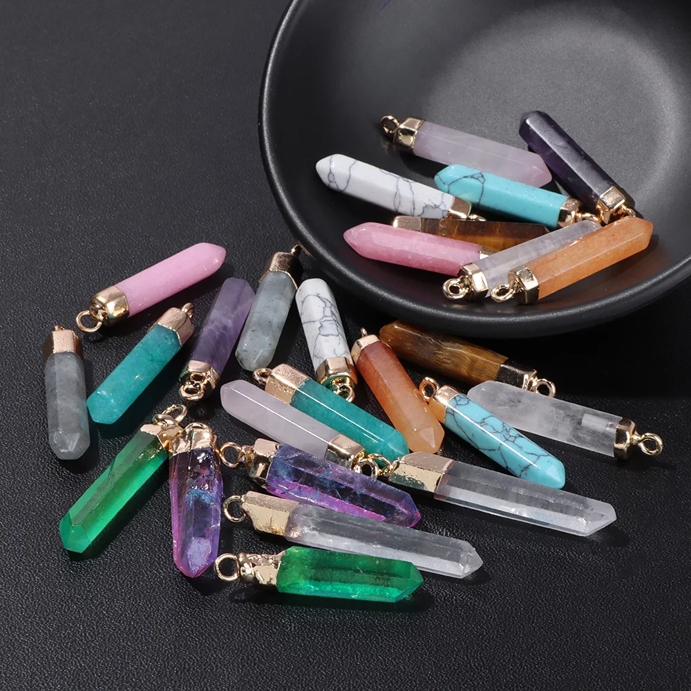 Top Trends: 30x6mm Natural Amethysts Rose Quartzs Reiki Hexagonal Pendulum Charm Stone Column Pendant DIY Amulet Jewelry Making Necklaces Shoppable Styles