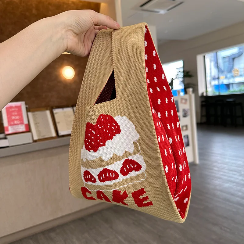 Top Trends: Handmade Knit Handbag Strawberry Pattern Women Knitted Bag Wrist-Bag Female Casual Color Tote Bag Student Reusable Shopping Bags Shoppable Styles