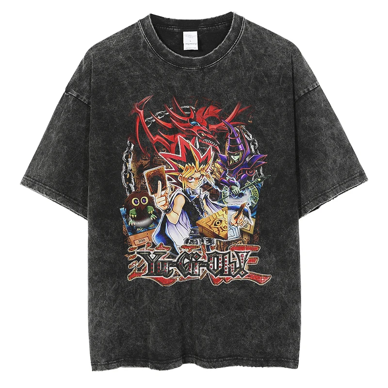 Top Trends: Summer Men Washed T Shirt Hip Hop Streetwear Japanese Cartoon Anime Yu Gi Oh Graphic Vintage T-Shirt Harajuku Short Sleeve Tee Shoppable Styles