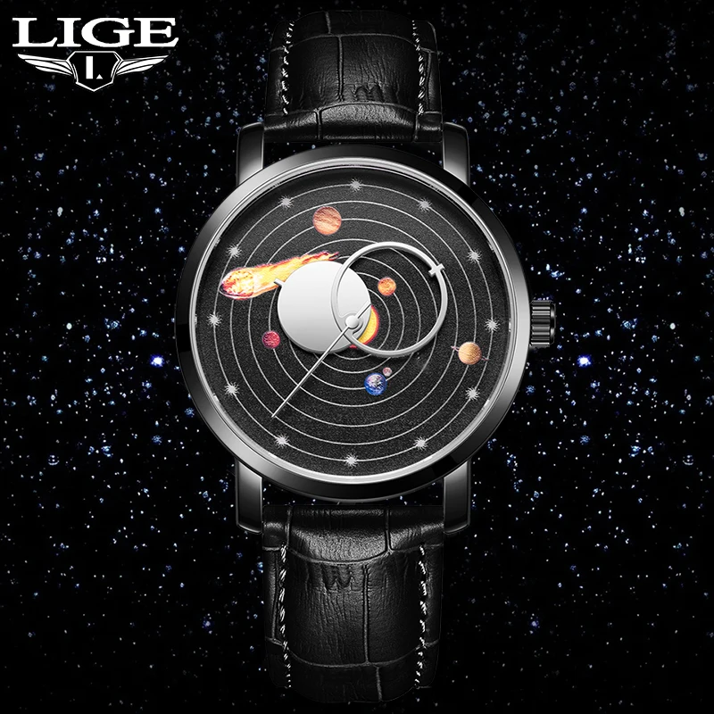 Top Trends: LIGE Men Watch Brand Luxury Hollow Casual Sports Fashion Watches For Men Solar System Waterproof Leather Strap Quartz Wristwatch Shoppable Styles