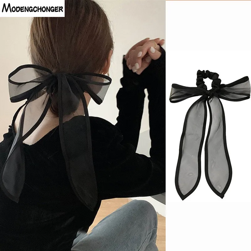 Top Trends: 2022Fashion Premium Black Headband Crape Hemming Bow Hair Rope Hair Scrunchie For Women Hair Tie Ribbon Headwear Hair Accessorie Shoppable Styles