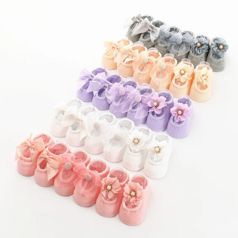 Top Trends: 3Pair / lot New Baby Socks Lace Flower Bow Girls' Baby Socks Shoppable Styles