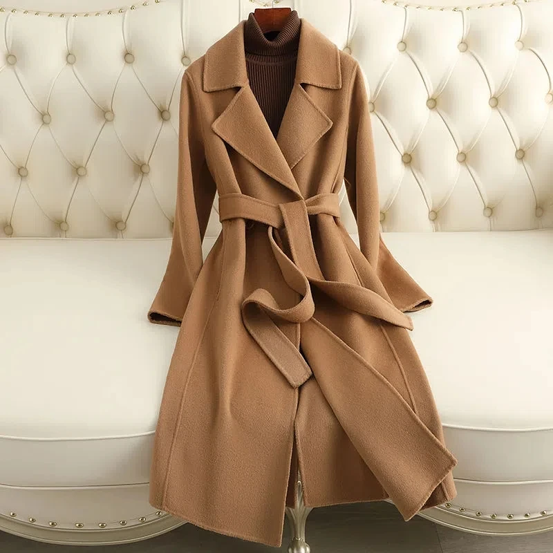 Top Trends: Woolen Coat 100% Wool Women 2023 Autumn Winter Fashion Cashmere Woolen Jacket Long Coat Streetwear Camel Black Outerwear Female Shoppable Styles