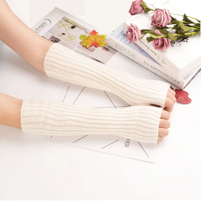 Top Trends: Black White Fingerless Gloves For Women Girl Knitted Long Arm Sleeves Arm Warmer Fine Casual Soft Punk Gothic Mittens Shoppable Styles - Image 5