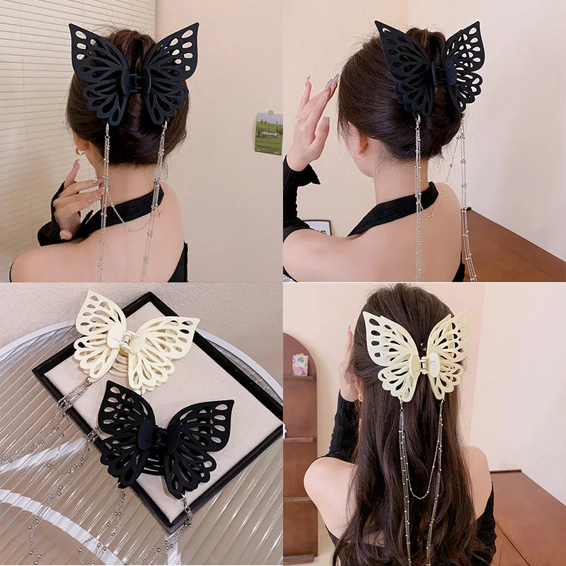 Top Trends: New Female Large Size Butterfly Tassel Hair Claw Simple Solid Color Ponytail Claw Clip Girls Woman Headwear Hair Accessories Shoppable Styles