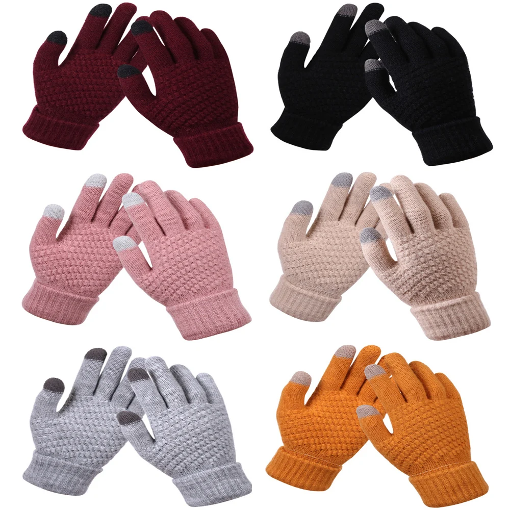 Top Trends: Women Touch Screen Knitted Gloves Winter Warm Stretch Thick Female Outdoors Cycling Full Finger Full Finger Crochet Gloves Shoppable Styles