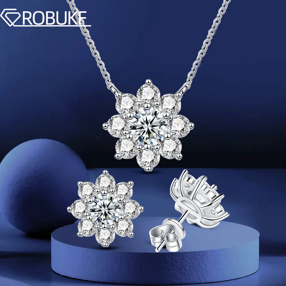 Top Trends: 100% 925 Sterling Silver Necklace Earring For Women 2cttw Real Moissanite Diamond Sunflower Pendant Neck Chain Fine Jewelry GRA Shoppable Styles