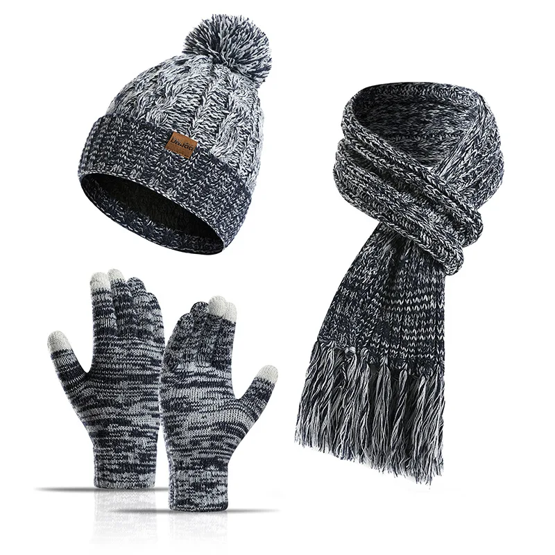 Top Trends: 3pcs Set Winter Scarf Hat Glove For Women Fashion Mixed Color Touch Screen Glove Lady Luxury Scarf Warm Beanie Hat Thicken Plush Shoppable Styles - Image 4