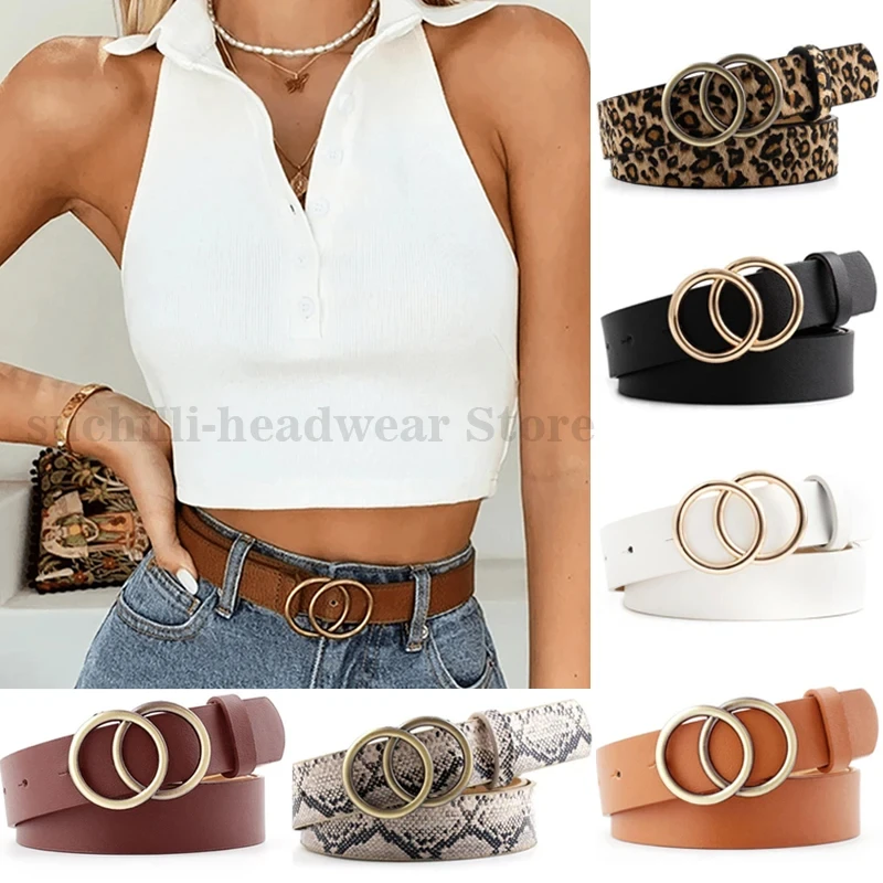 Top Trends: Double Ring Belts For Women Girls Fashion Leopard Waist Belt PU Metal Buckle Heart Pin Belt Leisure Dress Jeans Wild Waistband Shoppable Styles