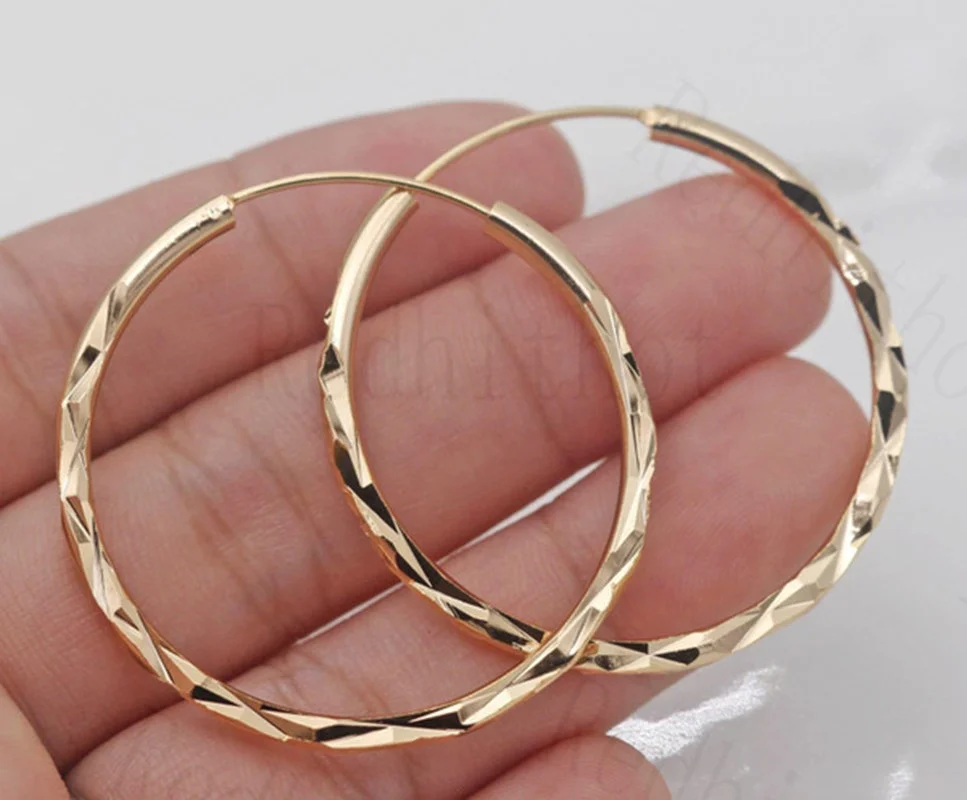 Top Trends: Clasic Gold Color Big Hoop Earrings For Women Exquisite Fashion Round Embossing Wedding Earrings Engagement Jewelry Shoppable Styles