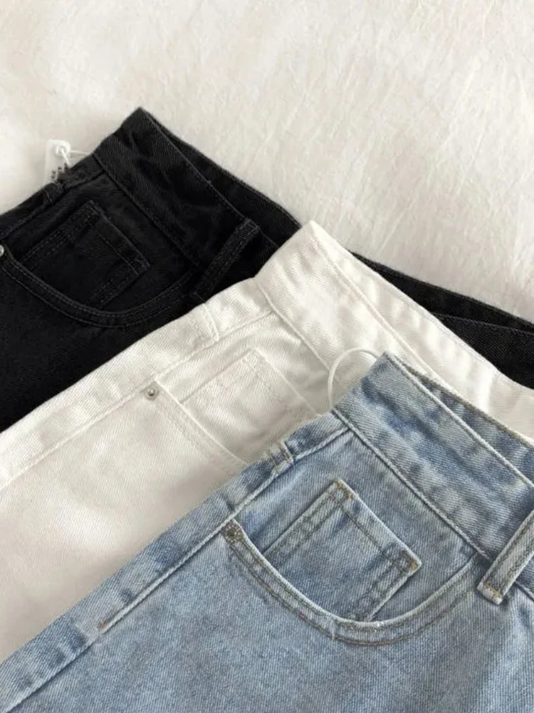 Top Trends: Korean High Waist Raw Edge Denim Shorts Women Summer Basic Button Pocket Jean Shorts For Women All-match Streetwear Denim Short Shoppable Styles - Image 3