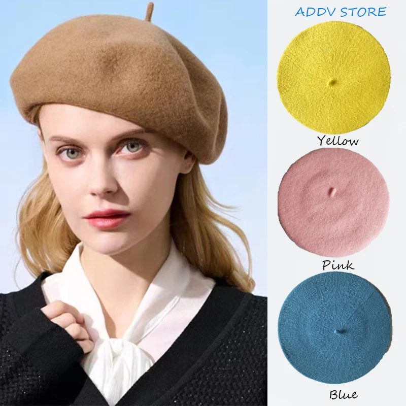 Top Trends: Woolen Berets French Artist Style Warm Winter Berets Caps For Women Men Retro Plain Beret Candy Color Elegant Lady Autumn Caps Shoppable Styles