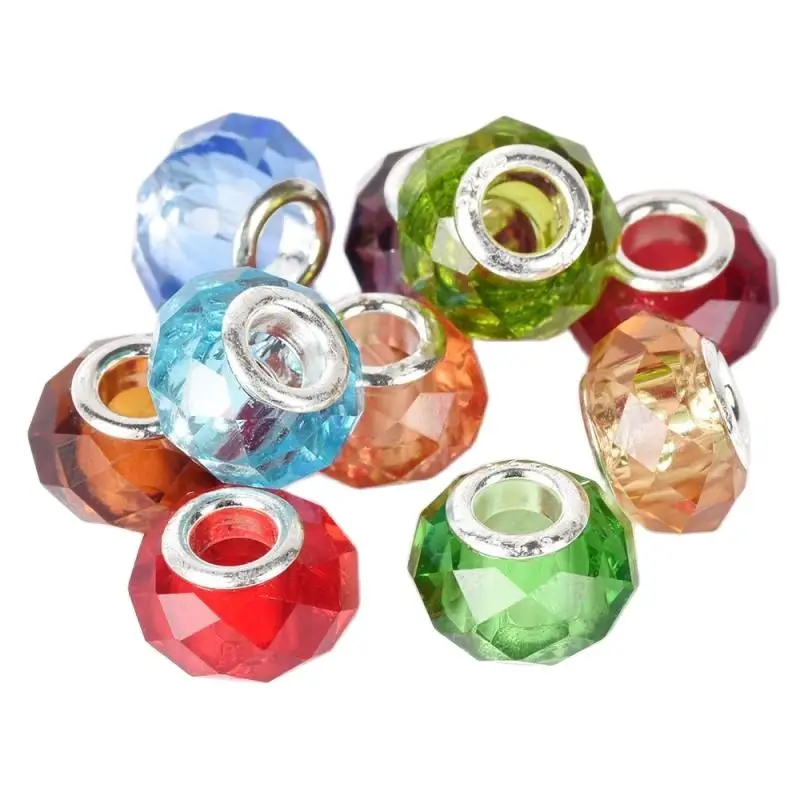 Top Trends: 5pcs 14x9mm / 15x10mm Round European Charms Rondelle Faceted Murano Lampwork Glass Big Hole Beads For Jewelry Making Bracelet DIY Shoppable Styles