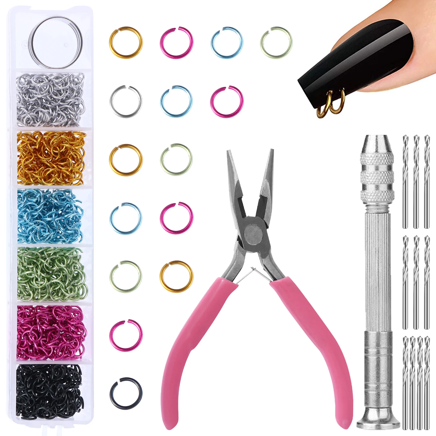 Top Trends: Nail Dangle Charm Piercing Tool Kit About 900Pcs 6mm Jump Rings Metal Punk Design Piercing Nail Charms For DIY Nail Art Decor Shoppable Styles