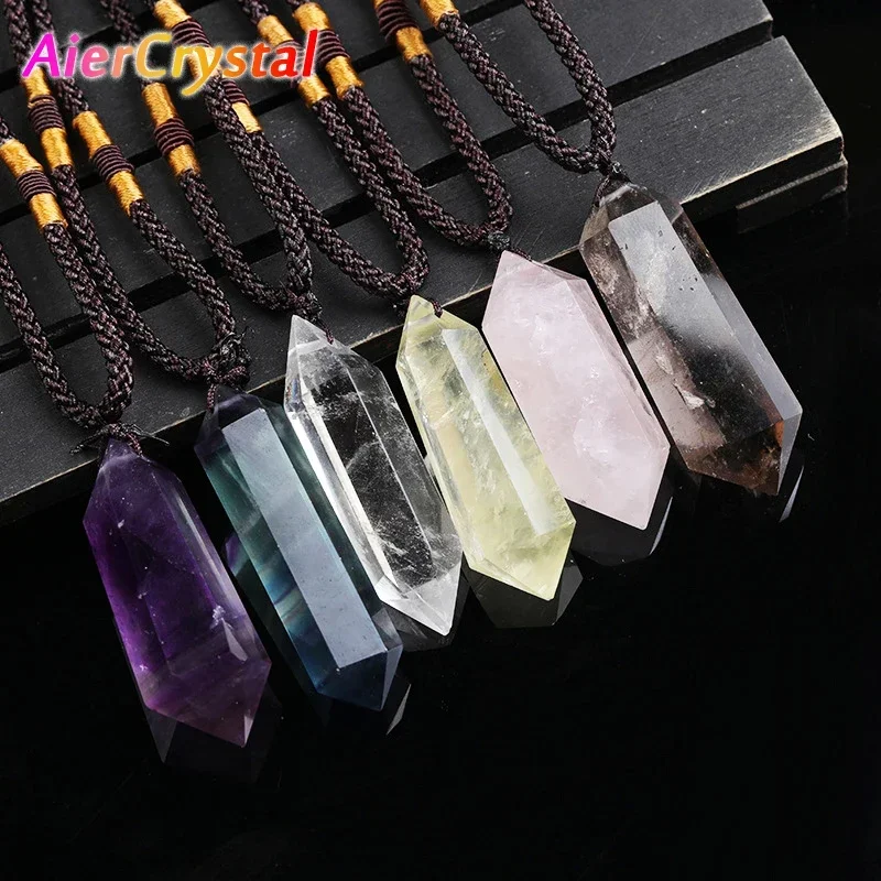 Top Trends: 1PCS Natural Crystal Quartz Double Point Pendant Crystal Column Men And Women Pendant Aura Energy Healing Stone Necklace Gift Shoppable Styles