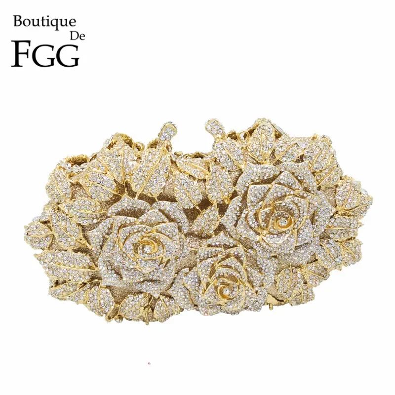 Top Trends: Boutique De FGG (in Stock) Elegant Flower Crystal Clutch Women Evening Bags Wedding Bridal Handbags Party Dinner Rhinestone Bags Shoppable Styles