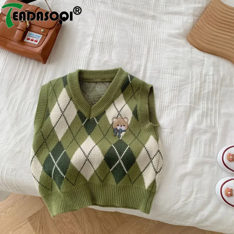 Top Trends: Toddler Baby Girls Boys Knitted Sweater Vest Coat 3M-7Y Kids Cartoon Bear Geometric Figure Children Cardigan Outer Wear Clothing Shoppable Styles