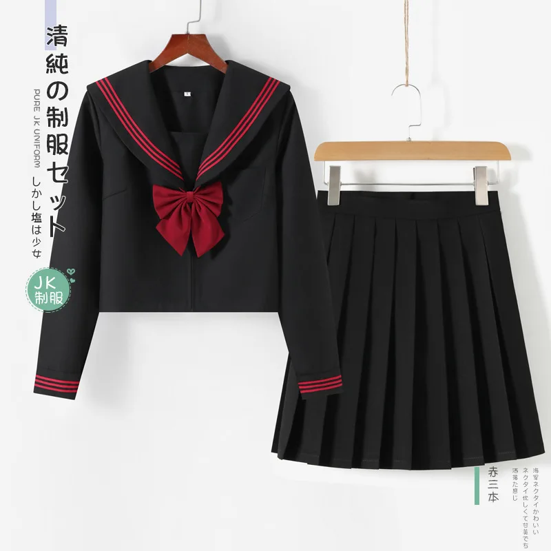 Top Trends: BLACK Orthodox College Style Japanese Korean Student School Uniform JK Uniform Girl Anime Cosplay Sailor Suit Class Top Skirts Shoppable Styles