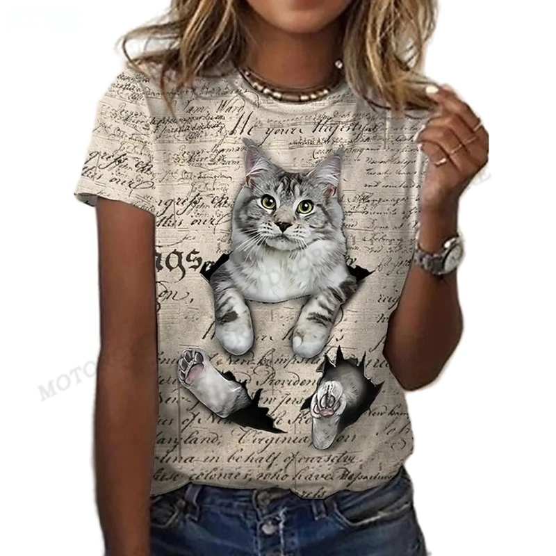 Top Trends: Funny Cat 3d Print T-shirt Women Fashion T-shirts Cute Cat T Shirt Harajuku Short Sleeve Tops Tee Girls Tshirt Casual Crew Neck Shoppable Styles