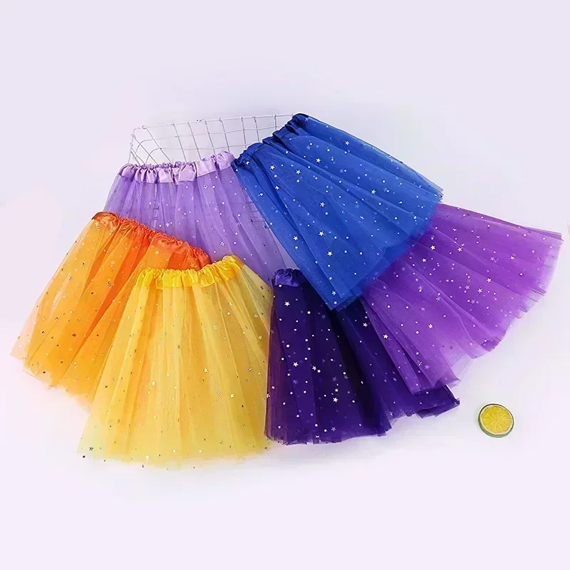 Top Trends: Summer Kids Baby Star Glitter Dance Tutu Skirt For Girl Sequin 3 Layers Tulle Toddler Lace Pettiskirt Children Chiffon 2-8T Shoppable Styles