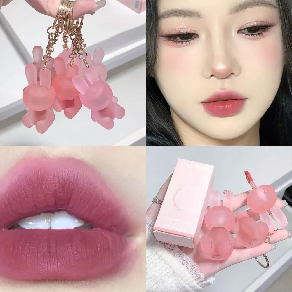 Top Trends: Cute Bear Keychain Velvet Matte Nude Lip Gloss Waterproof Lasting Non-stick Cup Nude Red Liquid Lipstick Korea Makeup Cosmetics Shoppable Styles