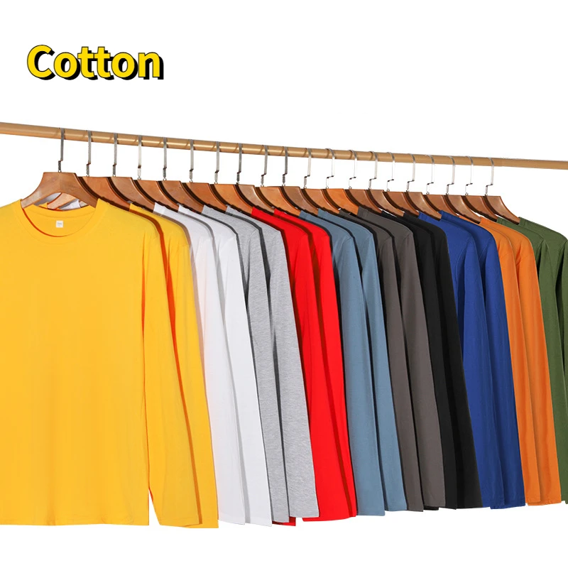 Top Trends: Spring Men Cotton Long Sleeve T-Shirt Pure Color Casual Tee Shirts Tunics Men's Clothing(200-300g) Shoppable Styles