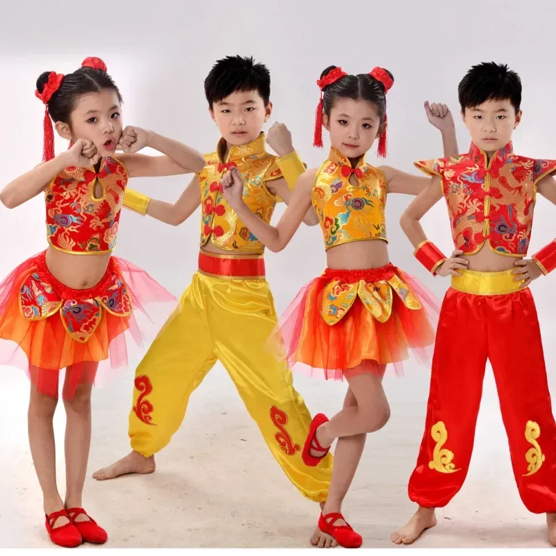 Top Trends: Children Dragon Yangko Folk Dance Costumes Modern Hanfu Girls Boys Lion National Wushu Kung Fu Chinese Traditional Dance Costume Shoppable Styles