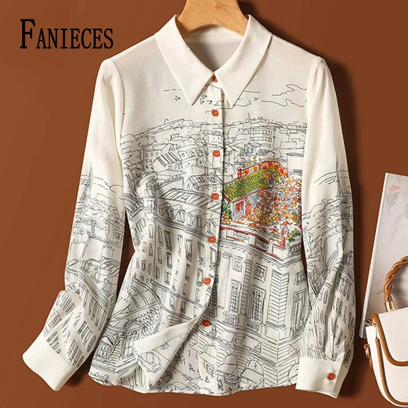 Top Trends: FANIECES White Satin Women&#039;s Shirt Long Sleeve Autumn Tops Elegant Print Slim Blouse Women Business Shirts Blusa Mujer Moda 2023 Shoppable Styles