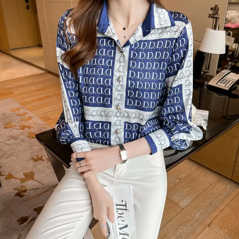 Top Trends: New Fashion Printing Ladies Silk Shirts 2022 Spring Summer Women&#039;s Blouses Long Lantern Sleeve Mujer Blusas Female Tops Shoppable Styles